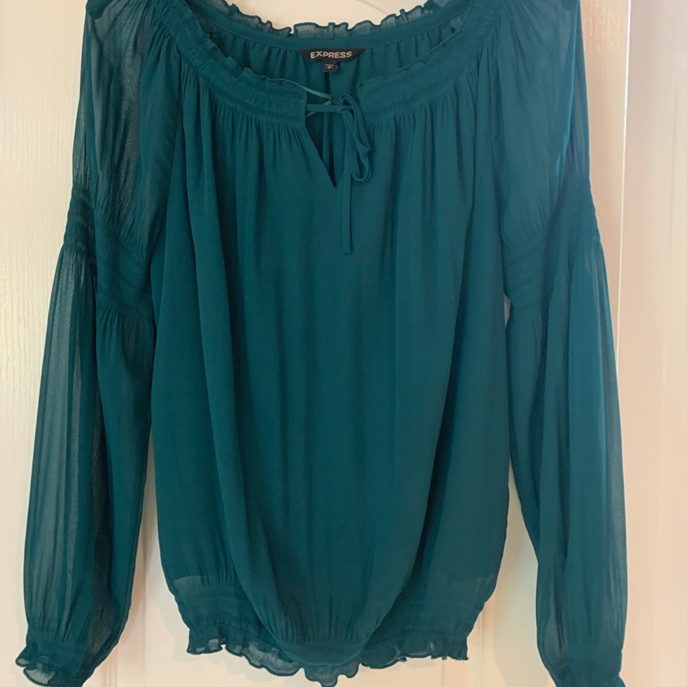 Hunter Green sheer top with ties